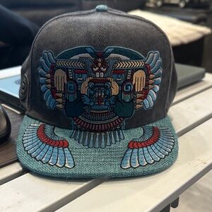 Aztec Embroidered Gray and Blue Snapback Hat